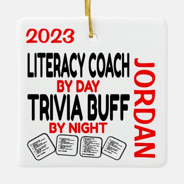 Literacy Coach Loves Playing Trivia CUSTOM Ceramic Ornament (Front)