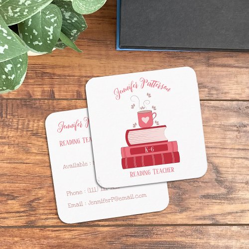 Literacy Coach Red Books Square Business Cards