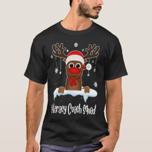 Literacy Coach Squad Reindeer Santa Hat Christmas  T-Shirt