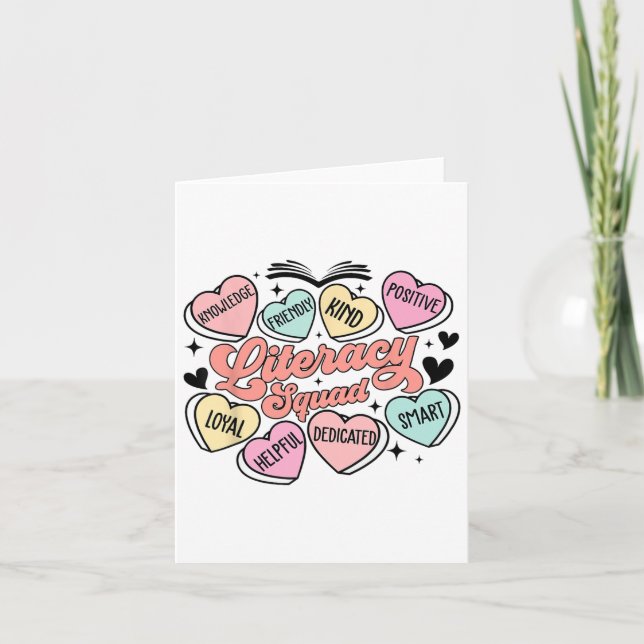 Literacy Squad Hearts Teacher Valentine's Day  Card (Front)