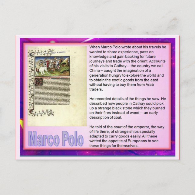 Literacy, travel writing, Marco Polo Postcard (Front)