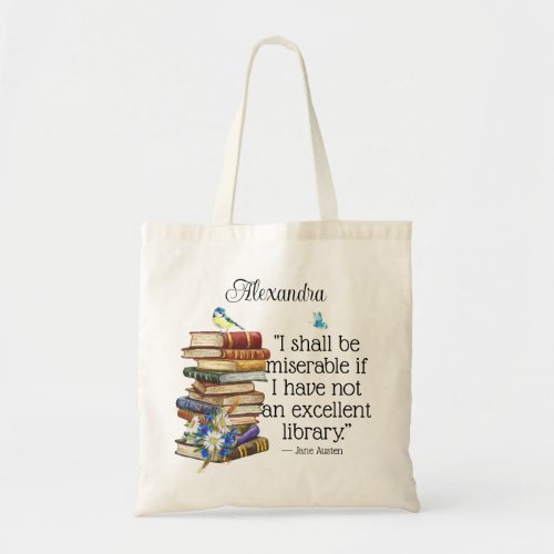 Literary Bookish Gift Jane Austen Book Lover Quote Tote Bag