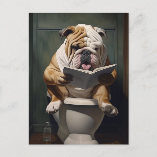 Literary Bulldog | Funny Bathroom Humor Holiday Postcard (Front)