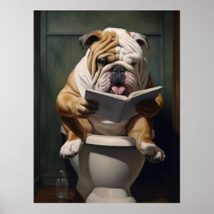 Literary Bulldog Funny Bathroom Humor Poster