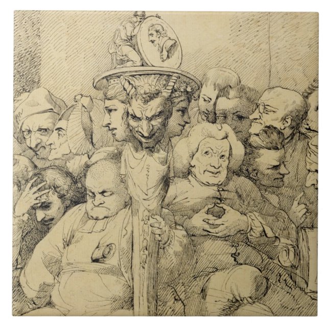 Literary Characters Assembled Around the Medallion Ceramic Tile (Front)