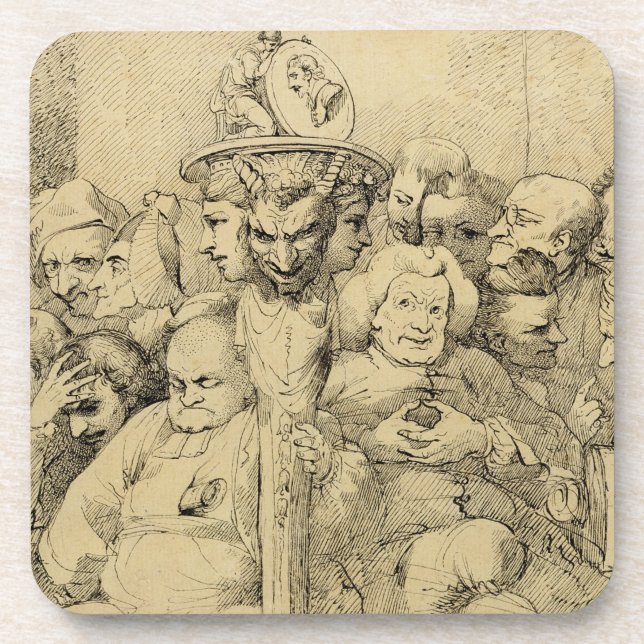 Literary Characters Assembled Around the Medallion Drink Coaster (Front)