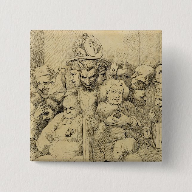 Literary Characters Assembled Around the Medallion Pinback Button (Front)