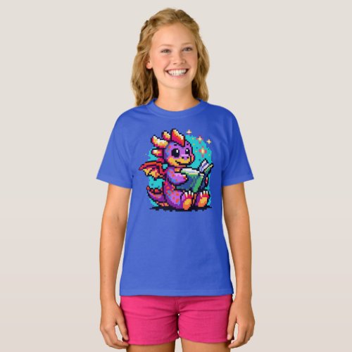 Literary Dragon 8_Bit Bookworm Fantasy T_Shirt