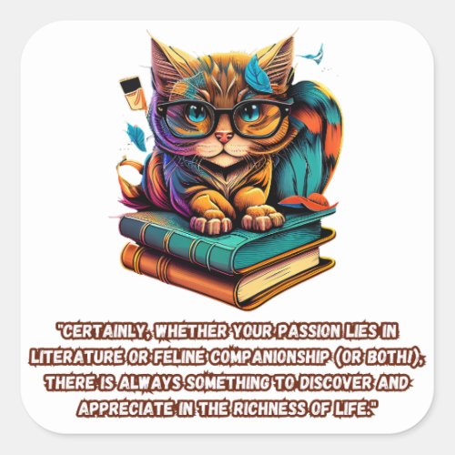 Literary Felines Lifes Richness Passion cats Square Sticker