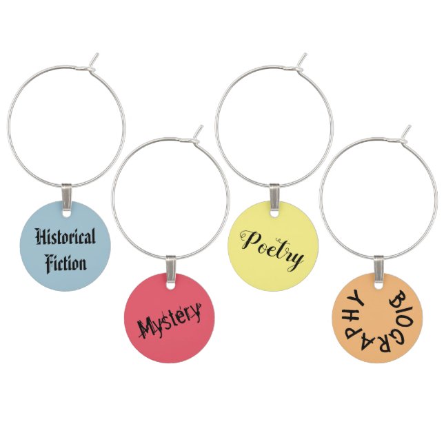 Literary Genre Wine Charms - Set A (Staggered)
