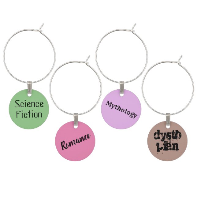 Literary Genre Wine Charms - Set B (Staggered)