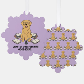 Literary Golden Retriever Puppy Accent Christmas Ornament Card