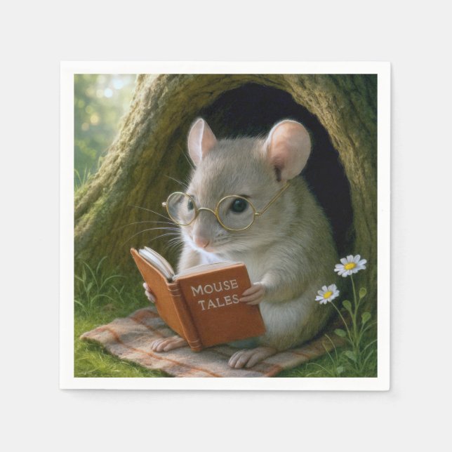 Literary Mouse In a Cozy Tree Hole Napkins (Front)