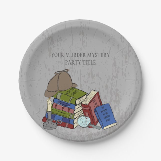 Literary Murder Mystery Dinner Party Paper Plates (Front)
