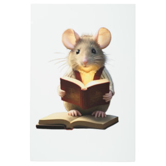Literary Rat: A Whiskered Reader Dives into a Book Metal Print