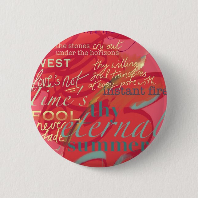 Literature Quotes Love Poetry Shakespeare Pink Button (Front)