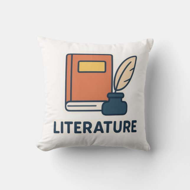 Literature Subject Sticker – Book & Quill Throw Pillow (Front)