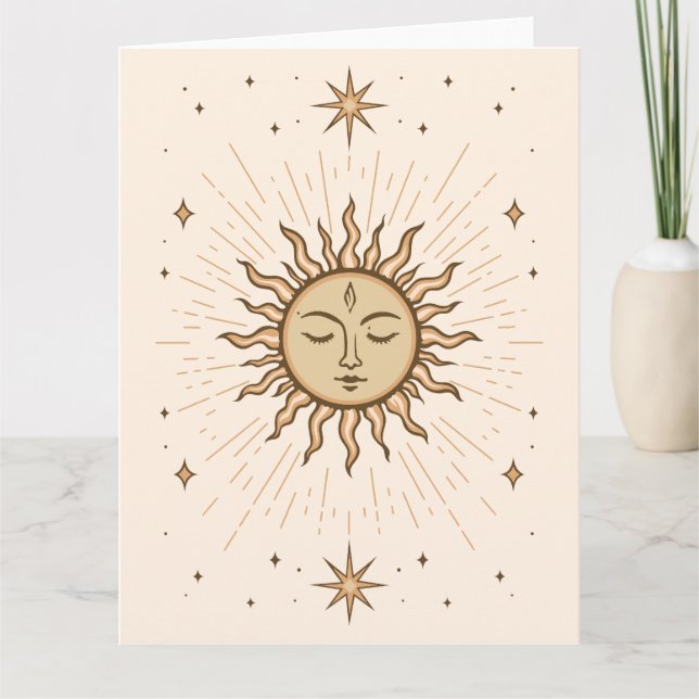 Litha Celestial Sun Face Summer Solstice Art Card (Front)