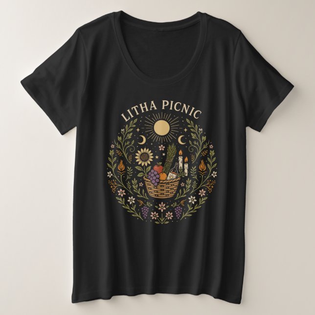 Litha Picnic Summer Solstice Celestial Art Plus Size T-Shirt (Design Front)