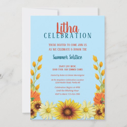 Litha Solstice Sunflower Daisy Summer Party Invitation