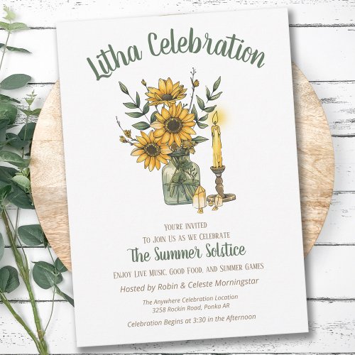 Litha Summer Floral Sunflowers in Vase Solstice Invitation