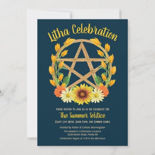 Litha Summer Solstice Gold Star Wicca Sabbat Invitation