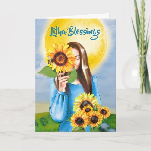 Litha Summer Solstice Sunflower Girl Sabbat Card