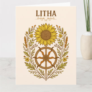 Litha Sunflower Wheel Summer Solstice Celestial Card