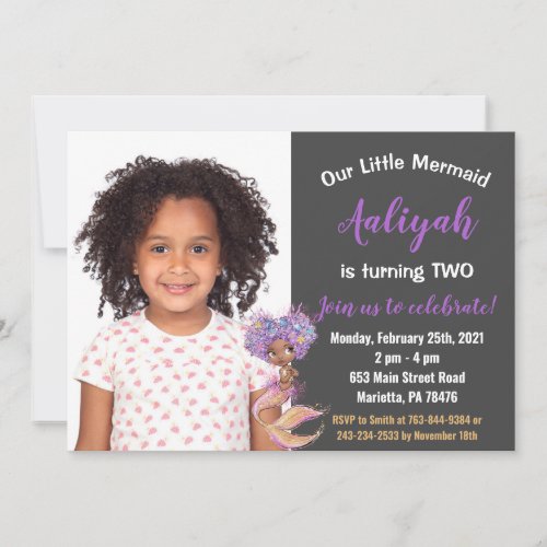 Lithle Afroamerican Baby Mermaid with Picture  Invitation