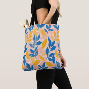 Lithograph Blue, Yellow and pink Botanical leafy Tote Bag