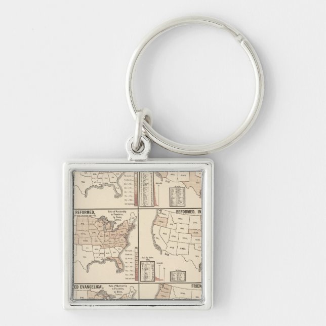 lithographed maps of denominational statistics keychain (Front)