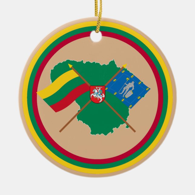 Lithuania and Alytus County Flags, Arms, Map Ceramic Ornament (Front)