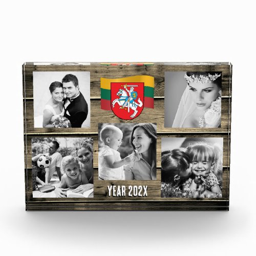 Lithuania family photo block Lithuanian flag wood