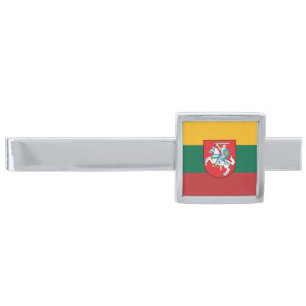 Lithuania flag-coat of arms        silver finish tie bar