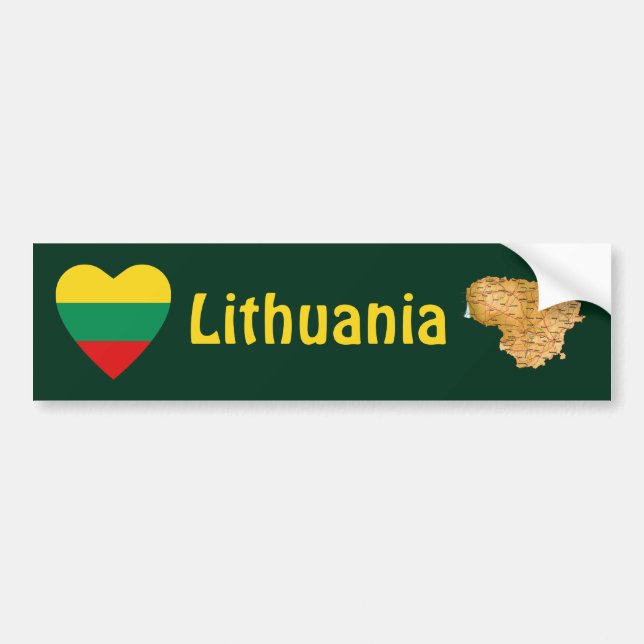 Lithuania Flag Heart + Map Bumper Sticker (Front)