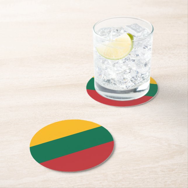 Lithuania flag round paper coaster (Insitu)