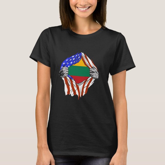 Lithuania Flag USA America Chest Lithuanian Pride  T-Shirt (Front)
