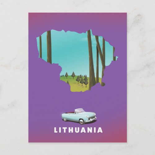 Lithuania Illustrated map travel poster Postcard