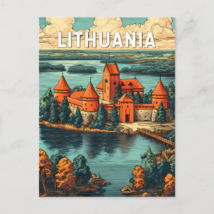 Lithuania Illustration Travel Art Vintage Postcard