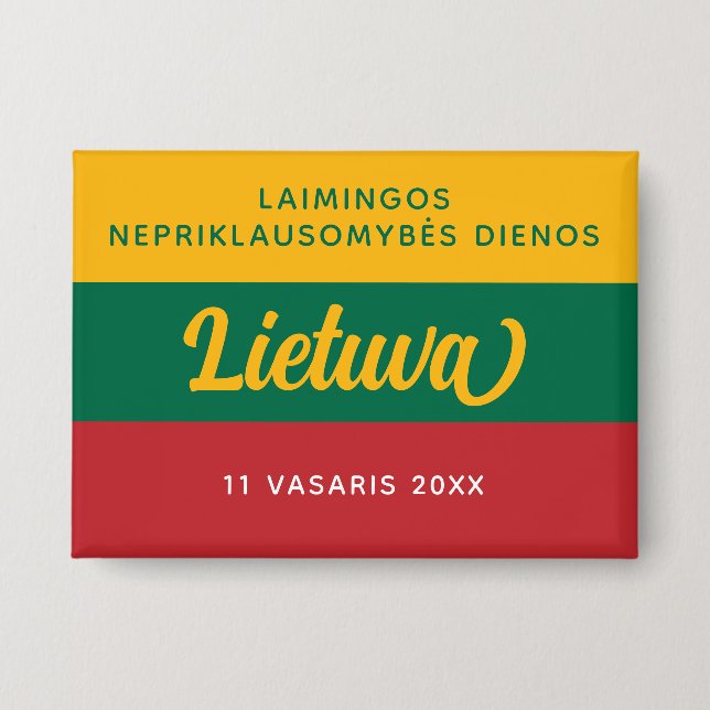 Lithuania Independence Day National Flag Button (Front)