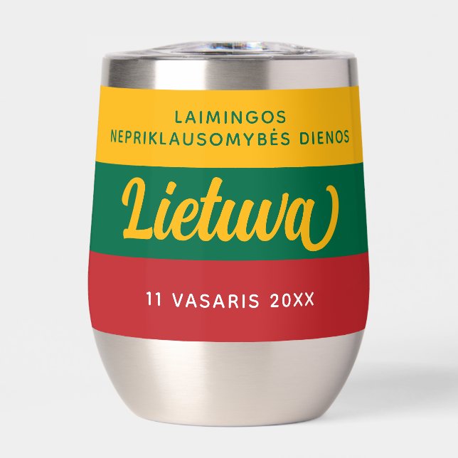 Lithuania Independence Day National Flag Thermal Wine Tumbler (Front)