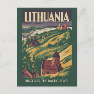 Lithuania Landscape Illustration Travel Art Retro Postcard
