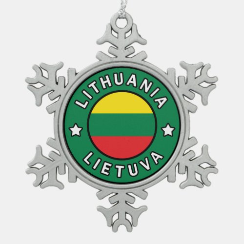 Lithuania Lietuva Snowflake Pewter Christmas Ornament