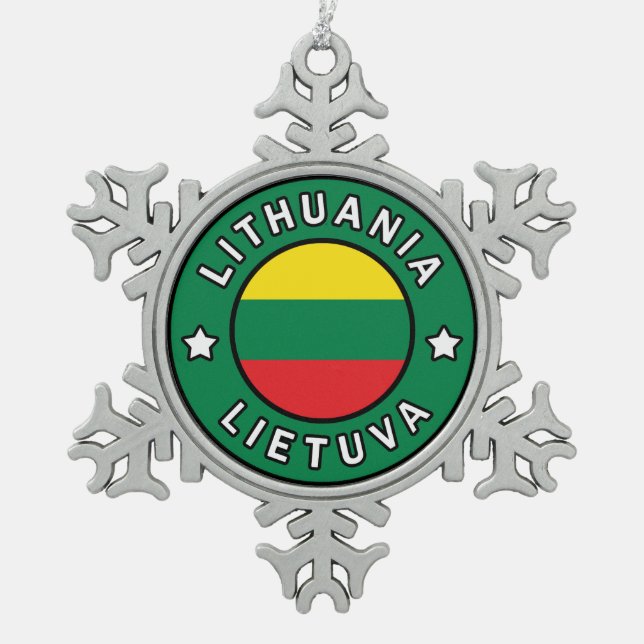 Lithuania Lietuva Snowflake Pewter Christmas Ornament (Front)