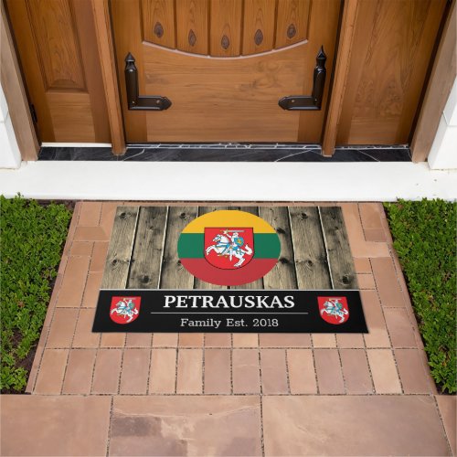 Lithuania  Lithuanian Flag Rustic Wood  Family Doormat