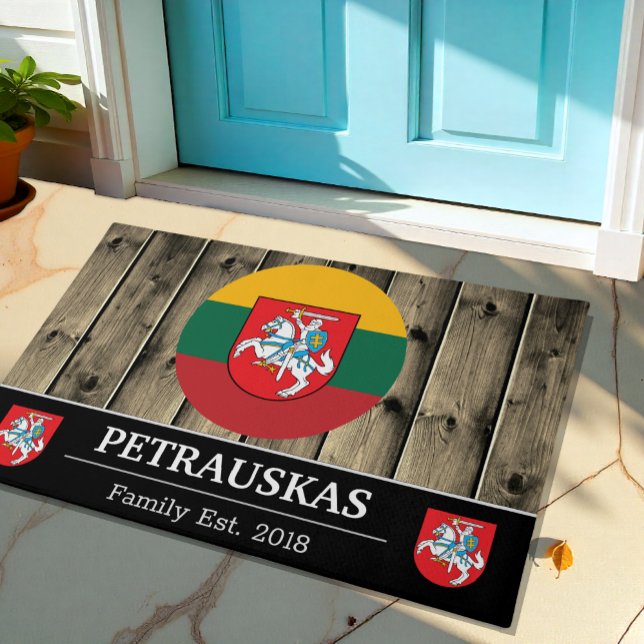 Lithuania & Lithuanian Flag Rustic Wood / Family Doormat (Creator Uploaded)