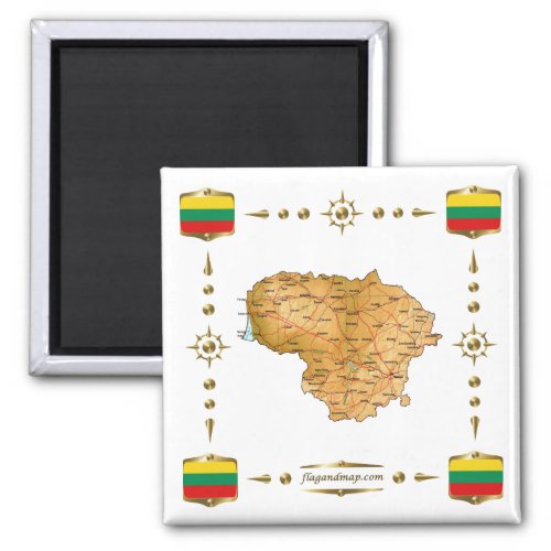 Lithuania Map  Flags Magnet