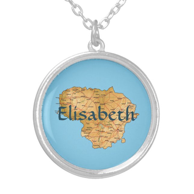 Lithuania Map + Name Necklace (Front)