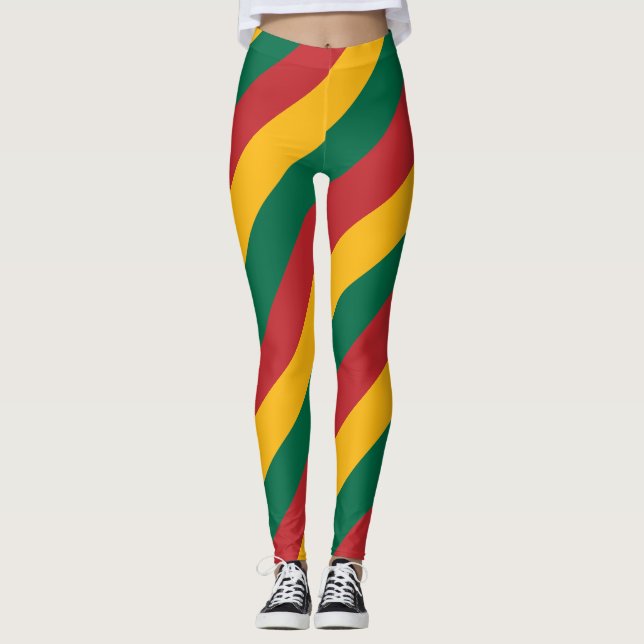 Lithuania National Flag Colors Diagonal Striped Leggings (Front)