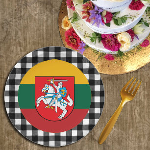 Lithuania Plate, buffalo plaid & Lithuanian Flag Paper Plates